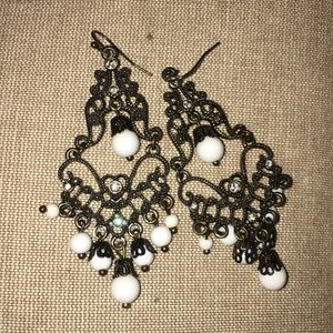 Long Brass & White Earrings